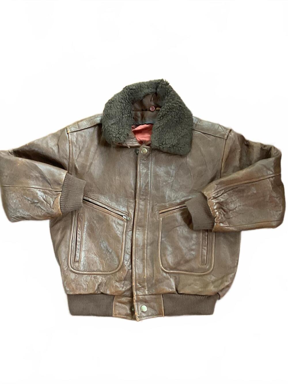 Vintage Youth Leather Aviator Bomber Jacket Size 10